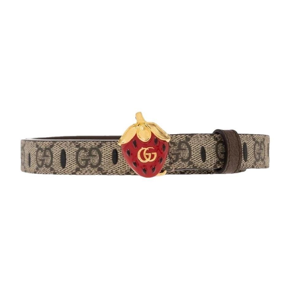 Gucci Brown Belt with Red Strawberry Accent